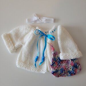 Lovely 18 Inch Baby Doll New Handknit Matinee Jacket & Crocheted Purse
